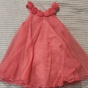 Pink Polka Dot Dress with Floral Neckline